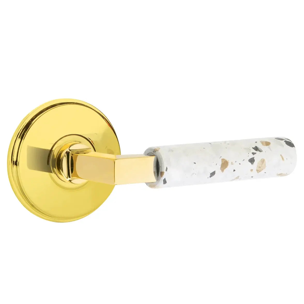 Emtek Light Terrazzo Lever with Watford Rosette and L-Square Stem by Emtek