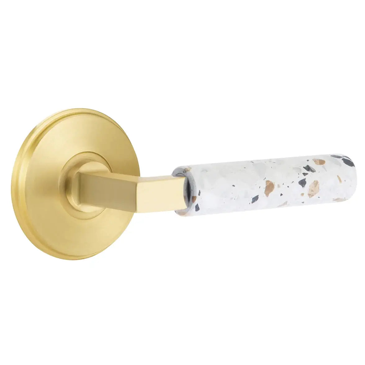 Emtek Light Terrazzo Lever with Watford Rosette and L-Square Stem by Emtek