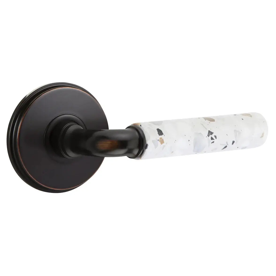 Emtek Light Terrazzo Lever with Watford Rosette and R-Bar Stem by Emtek