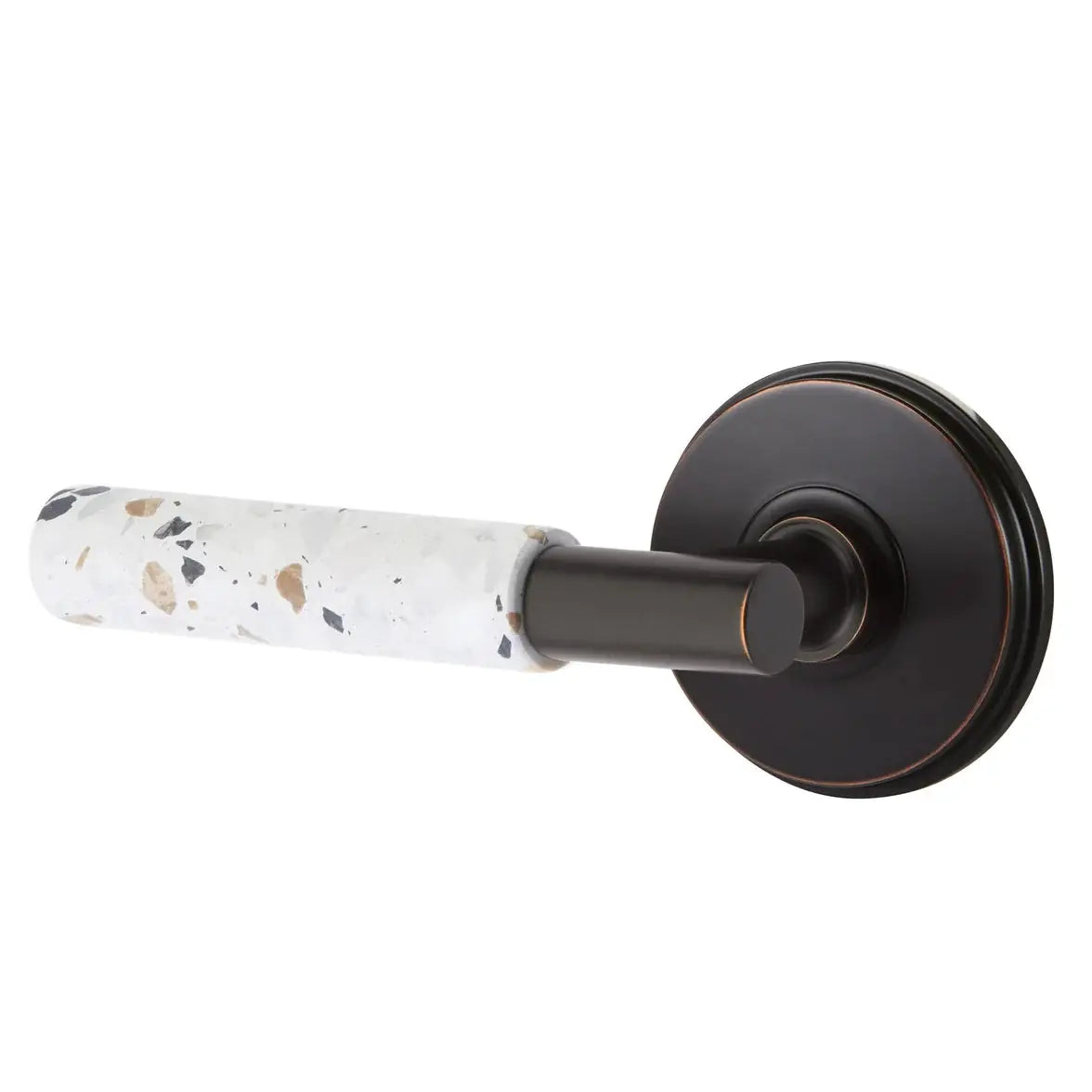 Emtek Light Terrazzo Lever with Watford Rosette and T-Bar Stem by Emtek