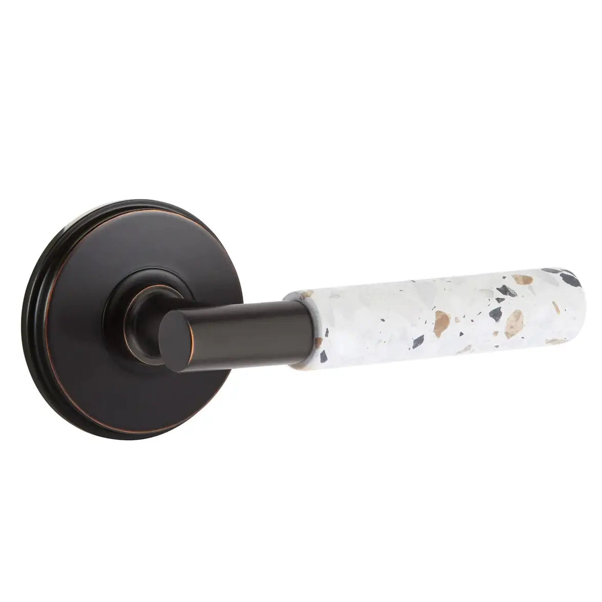 Emtek Light Terrazzo Lever with Watford Rosette and T-Bar Stem by Emtek