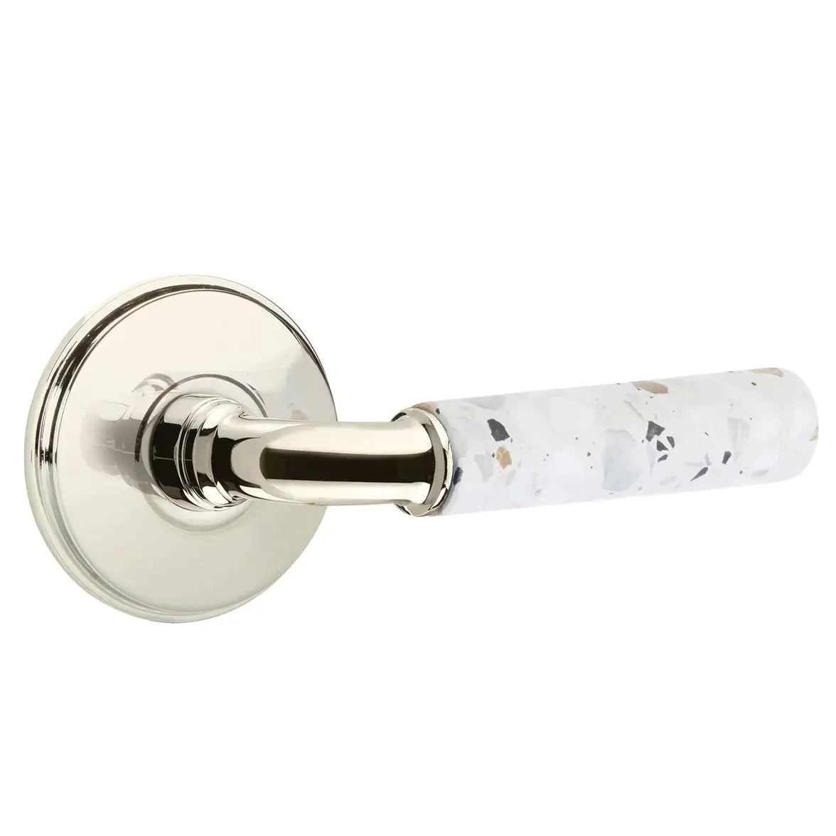 Emtek Light Terrazzo Lever with Watford Rosette and R-Bar Stem by Emtek