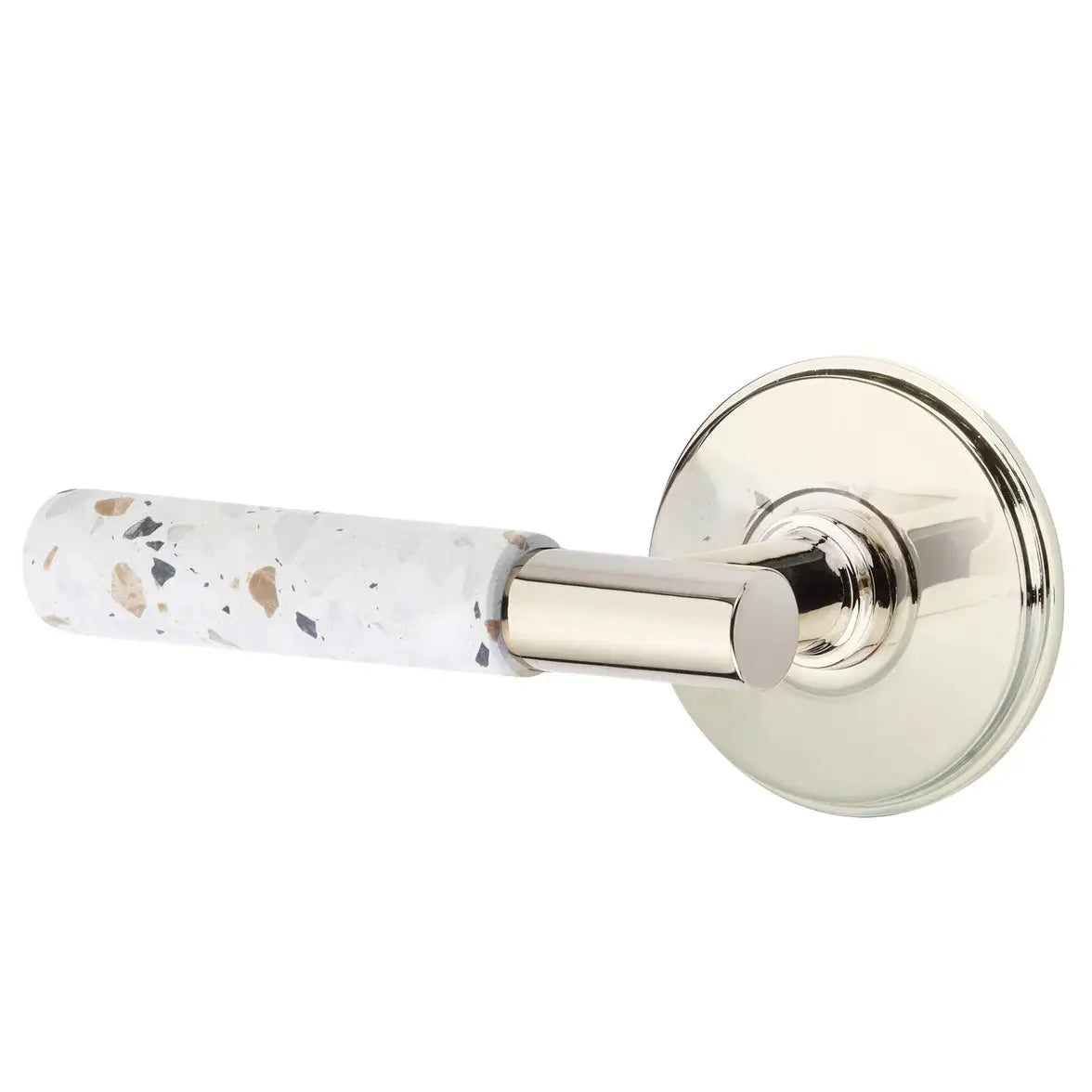 Emtek Light Terrazzo Lever with Watford Rosette and T-Bar Stem by Emtek