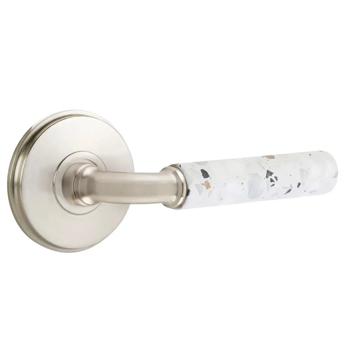 Emtek Light Terrazzo Lever with Watford Rosette and R-Bar Stem by Emtek