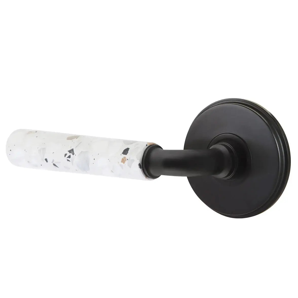 Emtek Light Terrazzo Lever with Watford Rosette and R-Bar Stem by Emtek