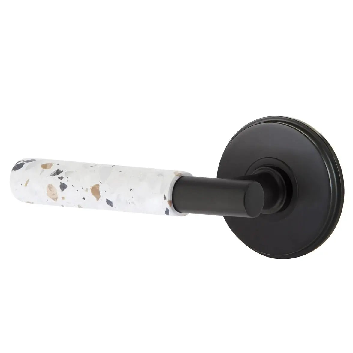 Emtek Light Terrazzo Lever with Watford Rosette and T-Bar Stem by Emtek