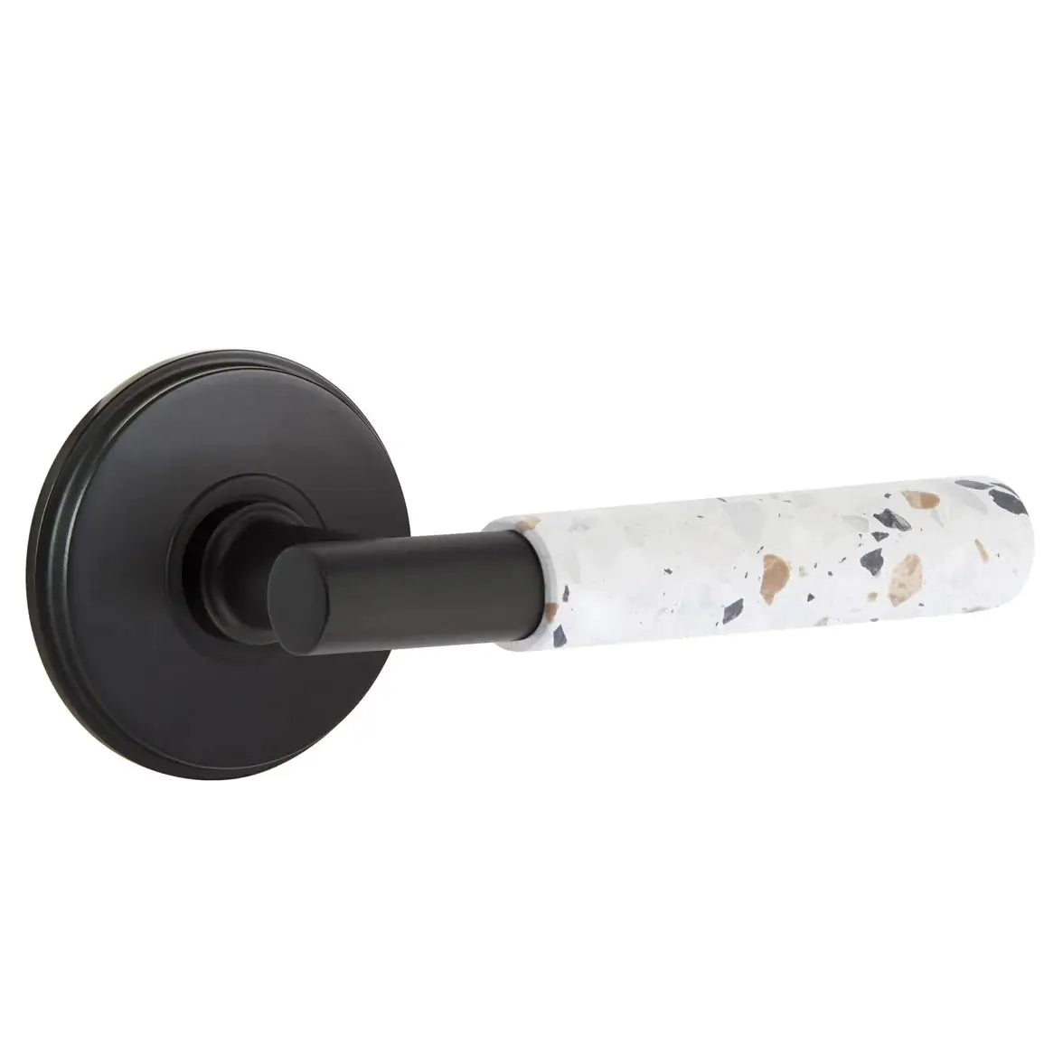 Emtek Light Terrazzo Lever with Watford Rosette and T-Bar Stem by Emtek