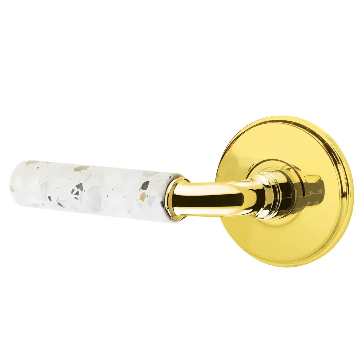 Emtek Light Terrazzo Lever with Watford Rosette and R-Bar Stem by Emtek