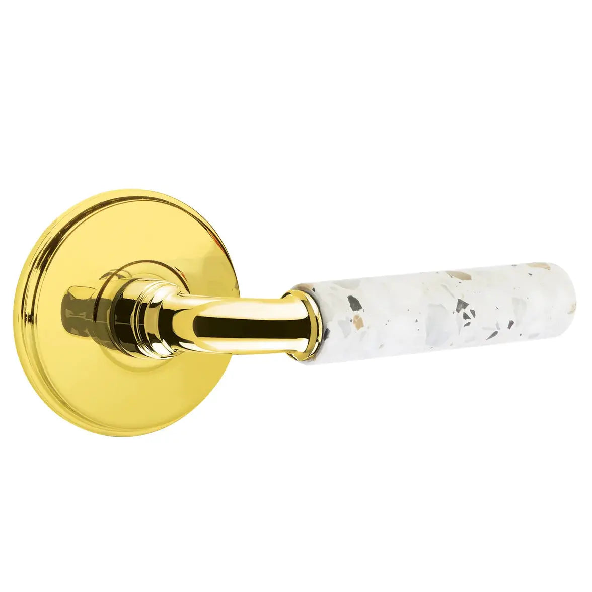 Emtek Light Terrazzo Lever with Watford Rosette and R-Bar Stem by Emtek