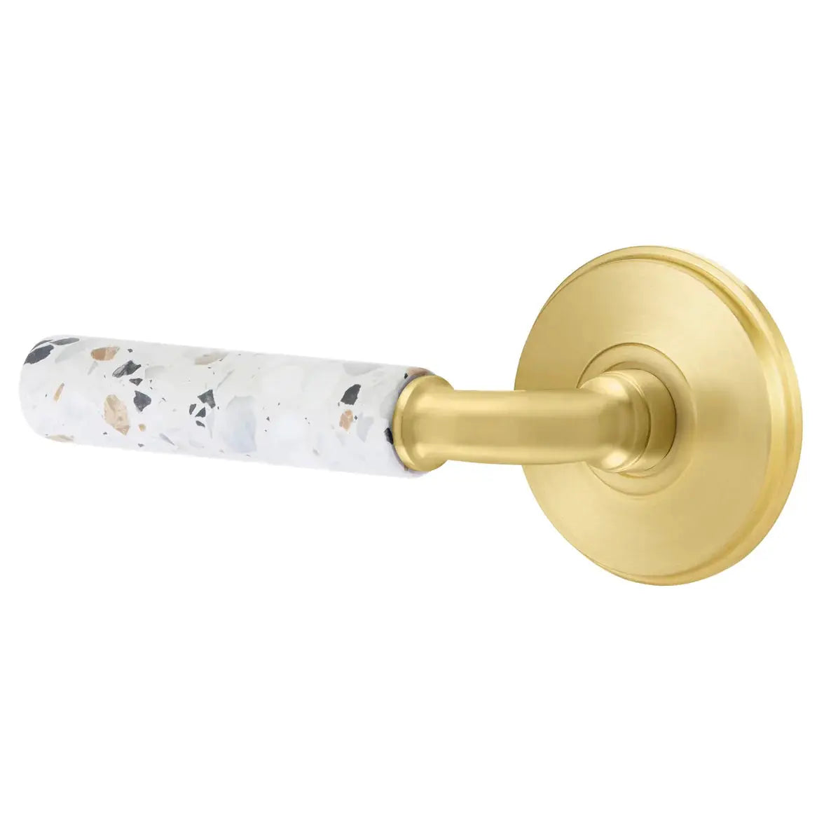Emtek Light Terrazzo Lever with Watford Rosette and R-Bar Stem by Emtek