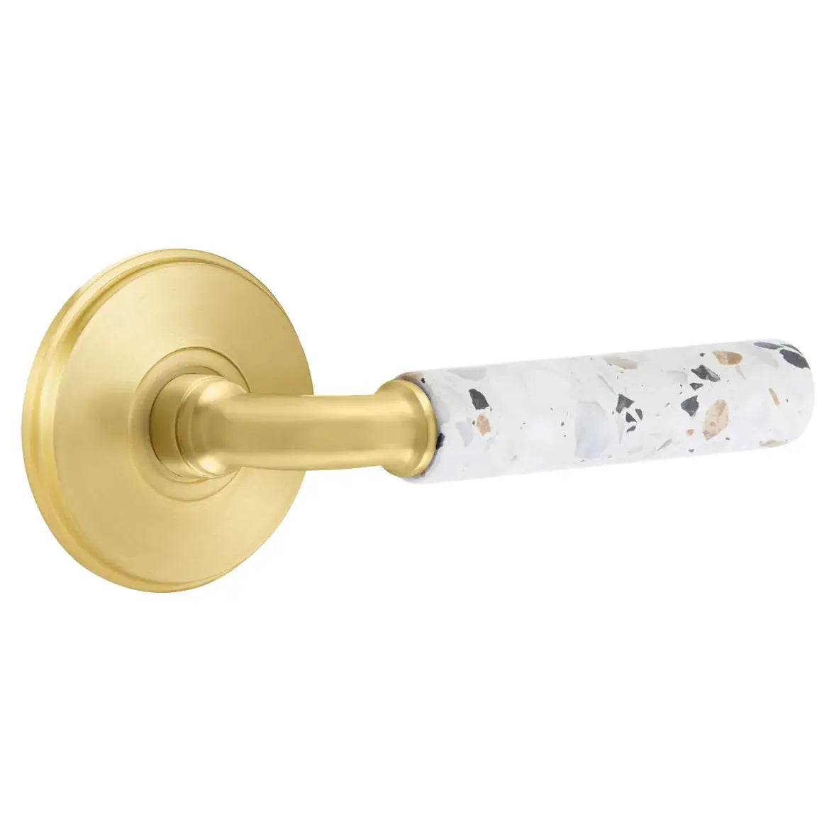 Emtek Light Terrazzo Lever with Watford Rosette and R-Bar Stem by Emtek