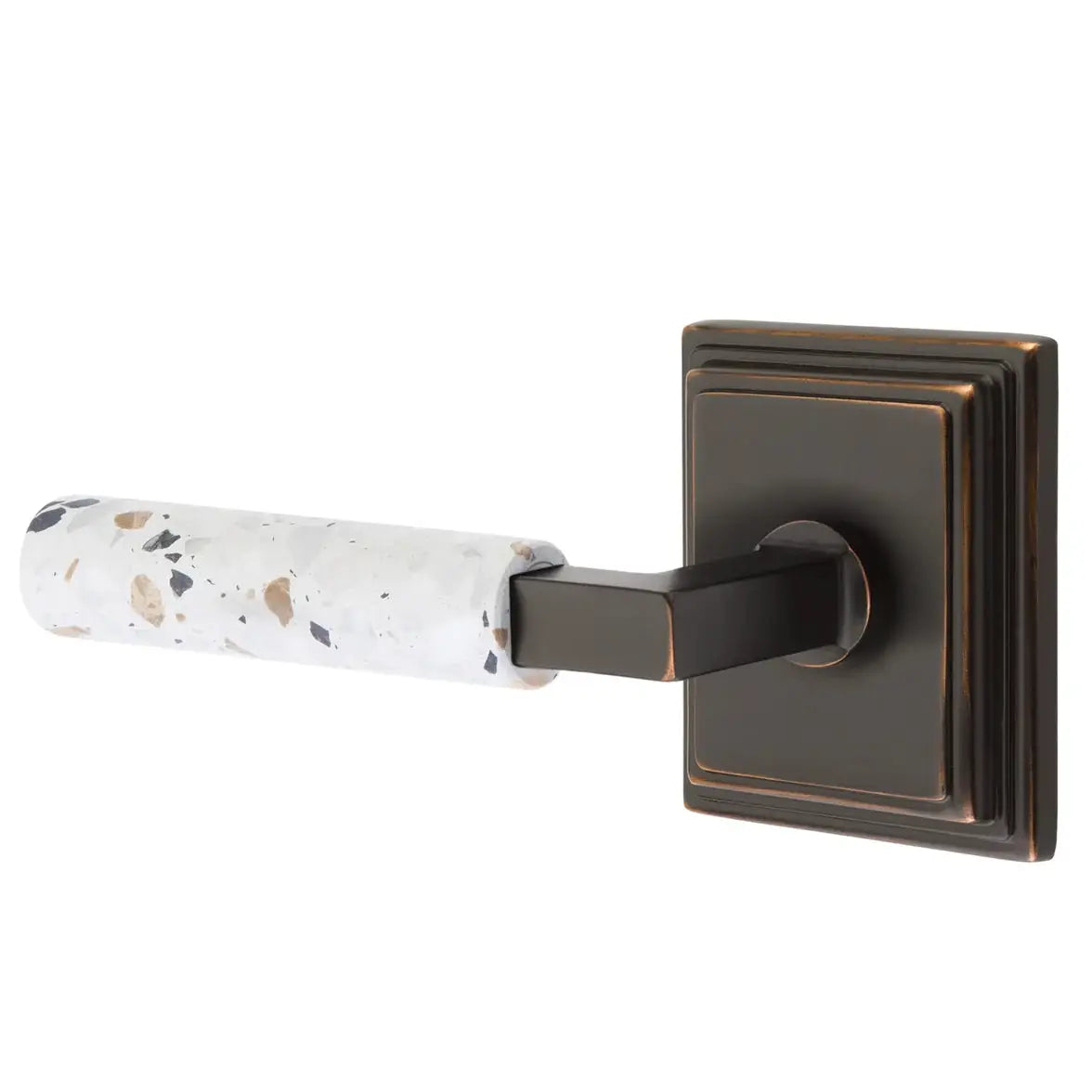 Emtek Light Terrazzo Lever with Wilshire Rosette and L-Square Stem by Emtek