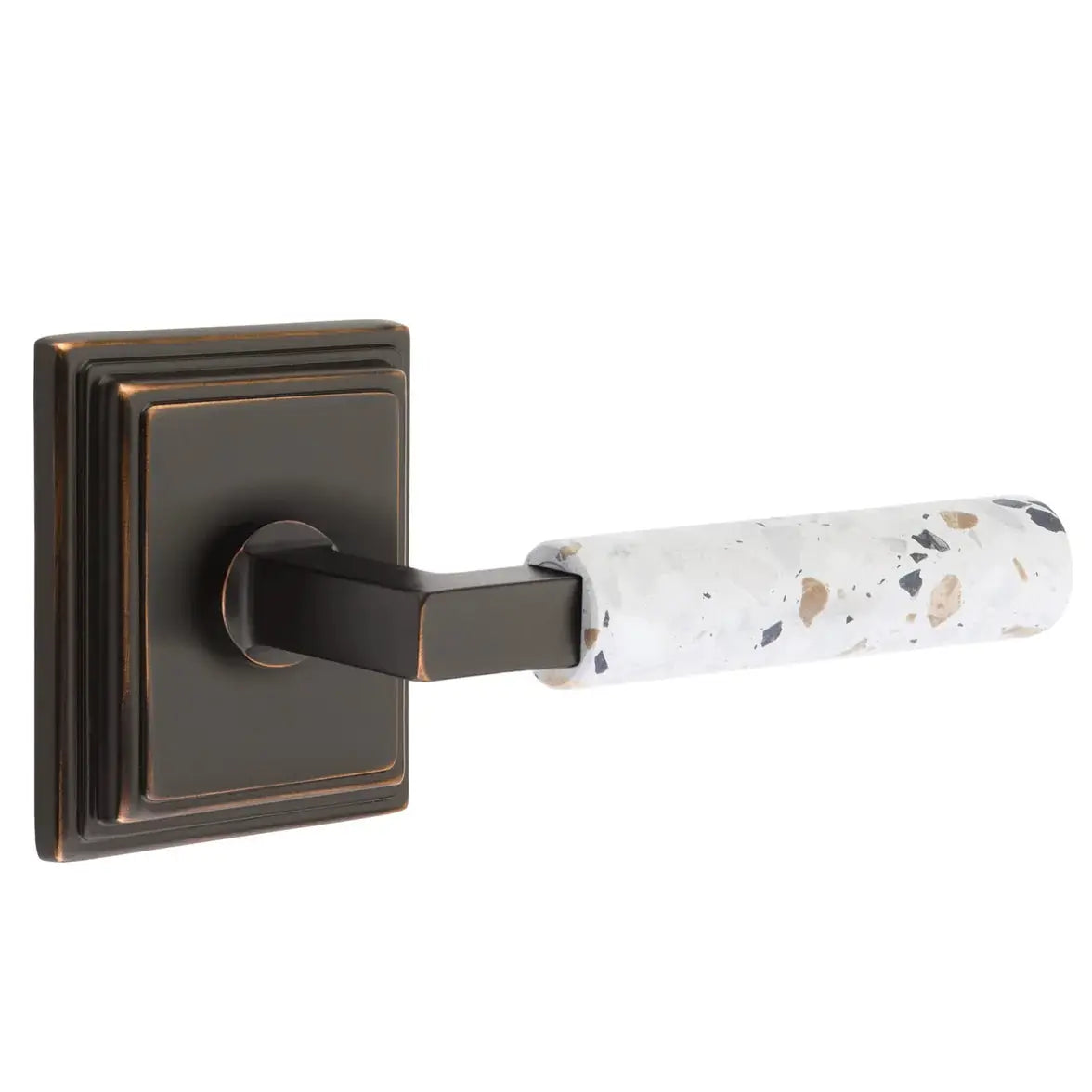 Emtek Light Terrazzo Lever with Wilshire Rosette and L-Square Stem by Emtek