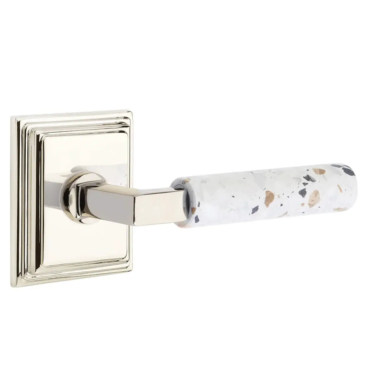 Emtek Light Terrazzo Lever with Wilshire Rosette and L-Square Stem by Emtek