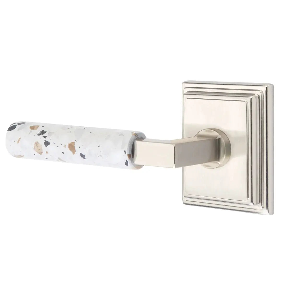 Emtek Light Terrazzo Lever with Wilshire Rosette and L-Square Stem by Emtek