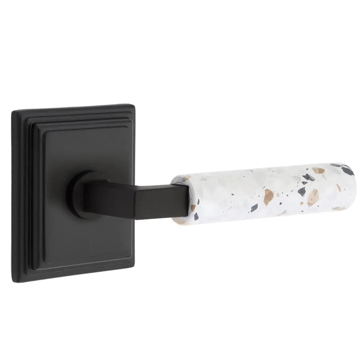 Emtek Light Terrazzo Lever with Wilshire Rosette and L-Square Stem by Emtek