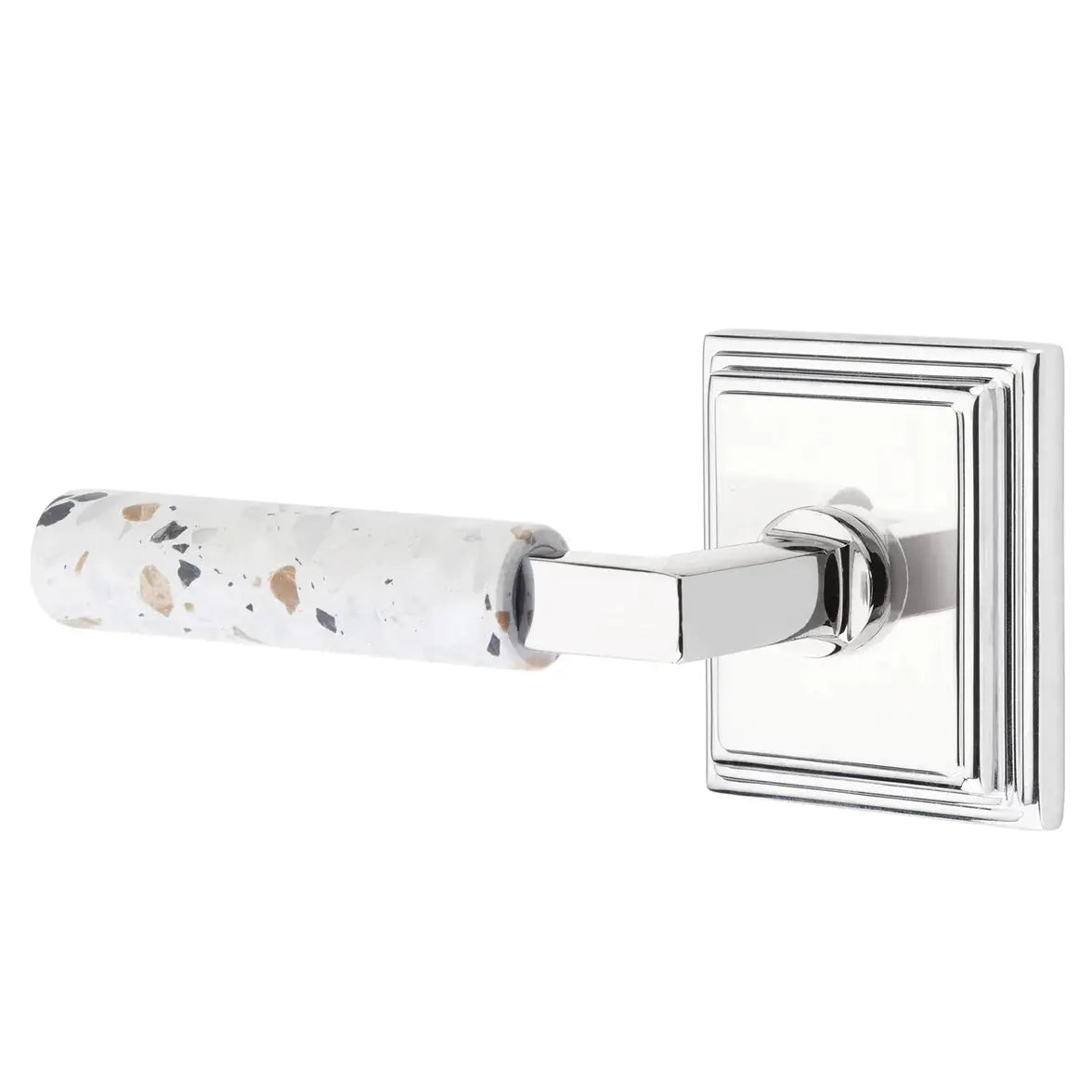Emtek Light Terrazzo Lever with Wilshire Rosette and L-Square Stem by Emtek