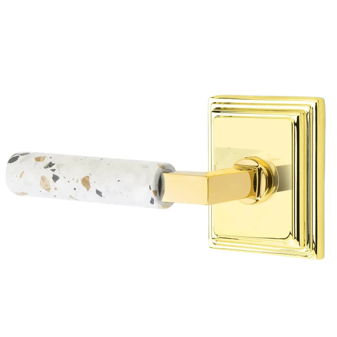 Emtek Light Terrazzo Lever with Wilshire Rosette and L-Square Stem by Emtek