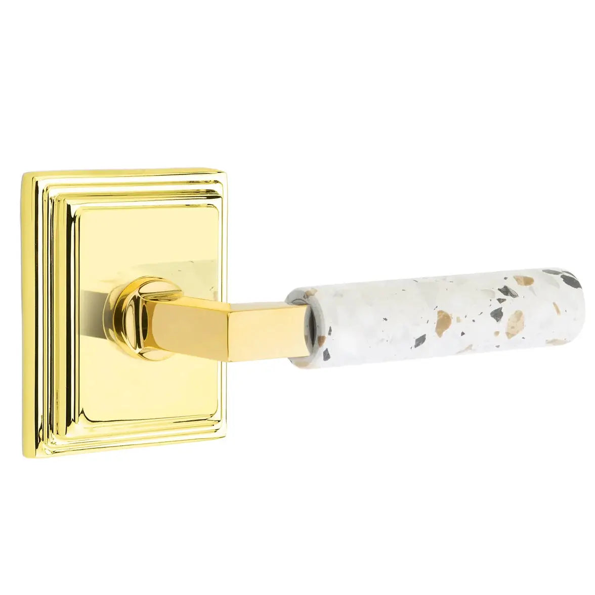 Emtek Light Terrazzo Lever with Wilshire Rosette and L-Square Stem by Emtek