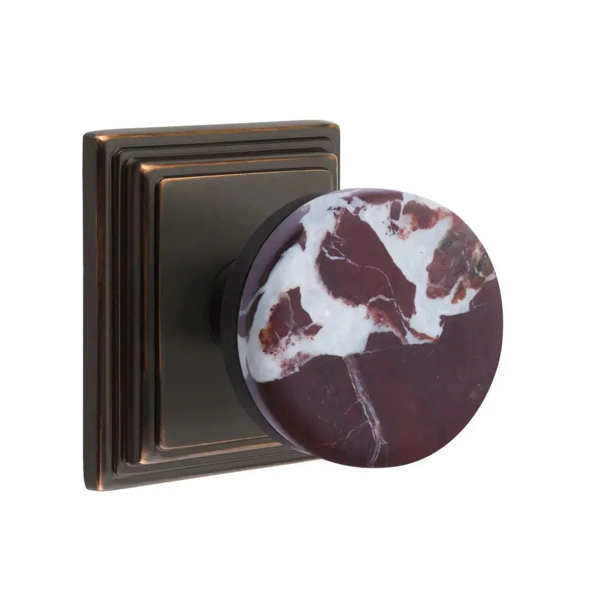 Emtek Rosso Levanto Marble Knob with Wilshire Rosette and Conical Stem by Emtek