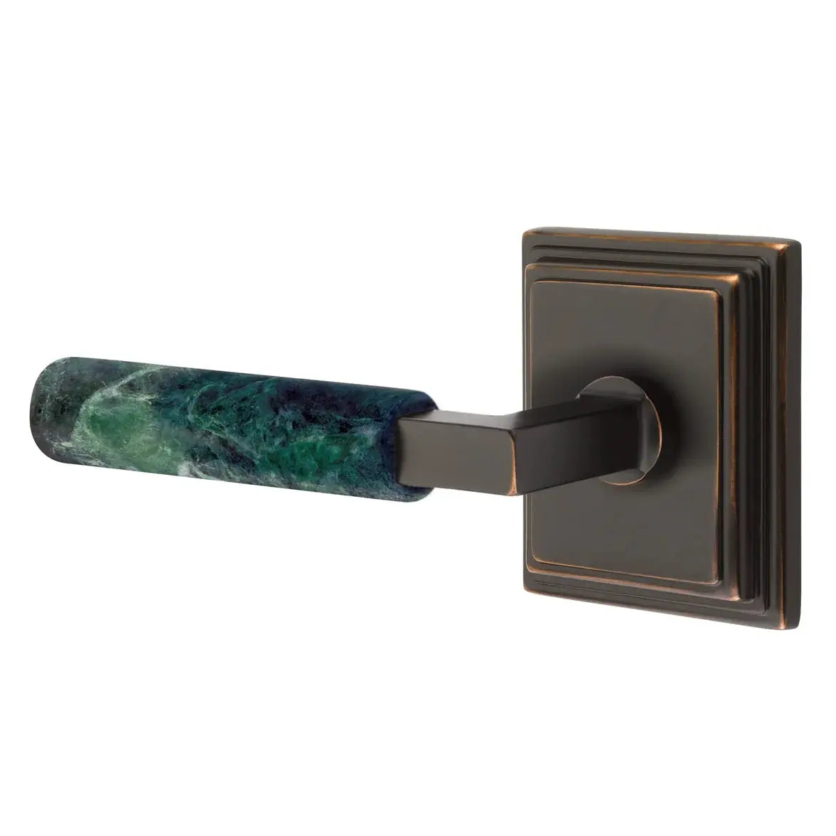 Emtek Green Marble Lever with Wilshire Rosette and L-Square Stem by Emtek