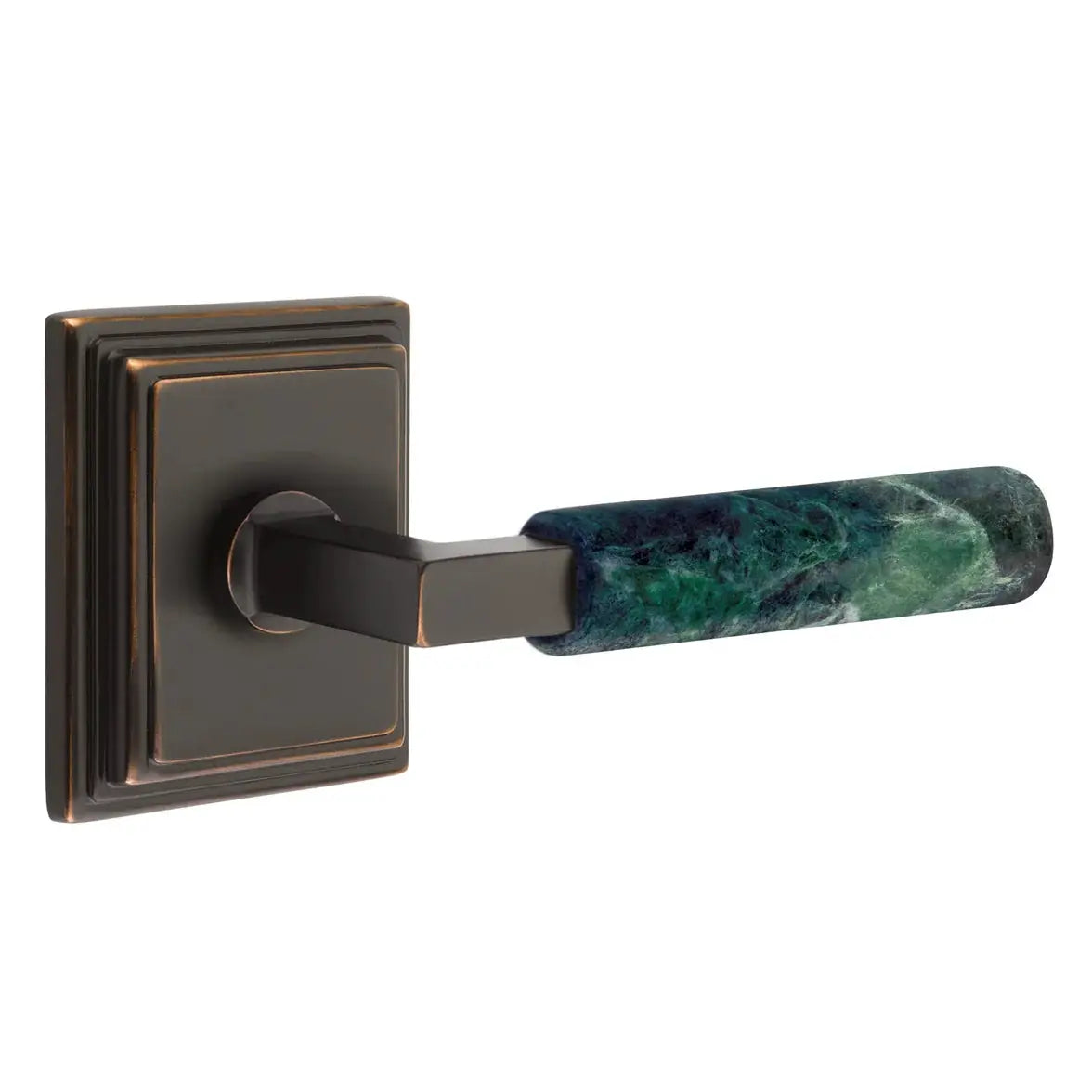 Emtek Green Marble Lever with Wilshire Rosette and L-Square Stem by Emtek