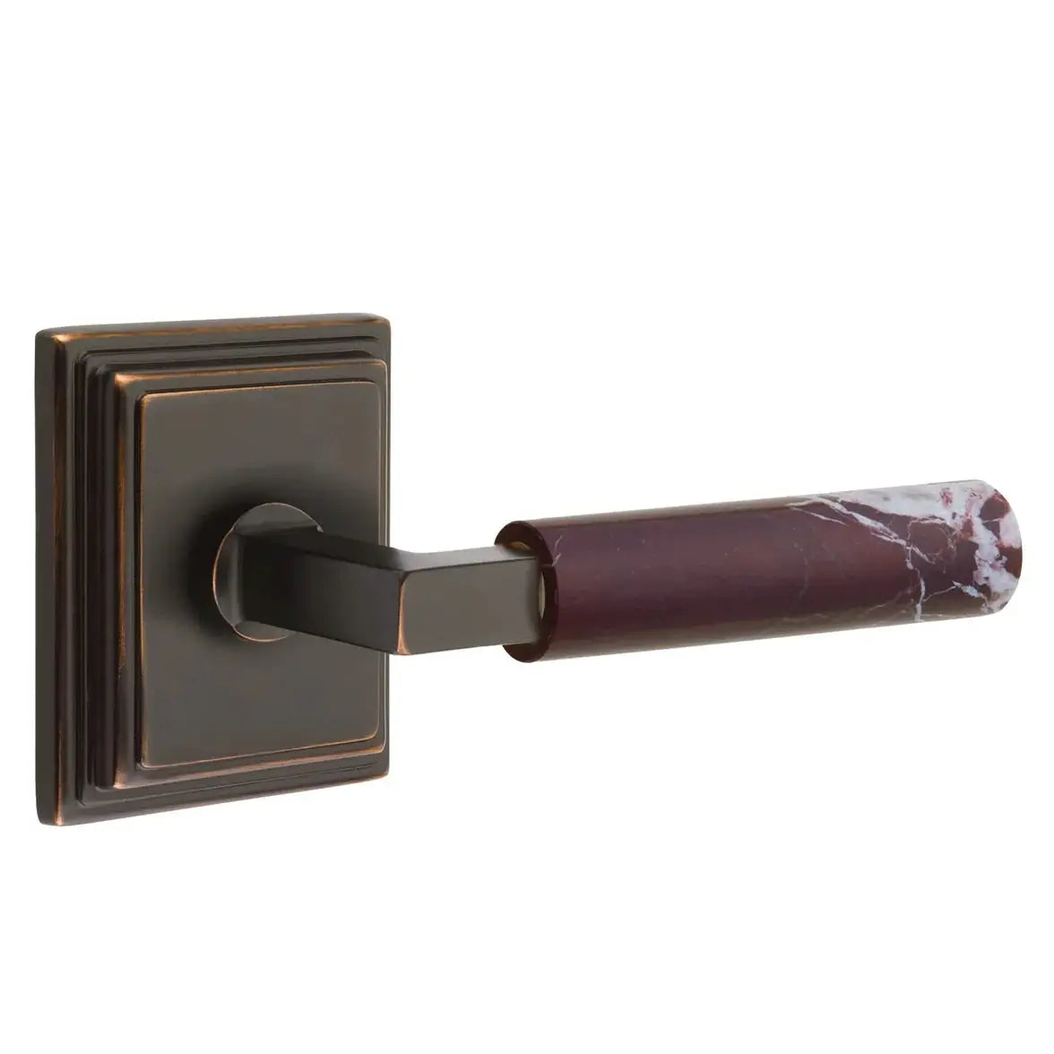 Emtek Rosso Levanto Marble Lever with Wilshire Rosette and L-Square Stem by Emtek