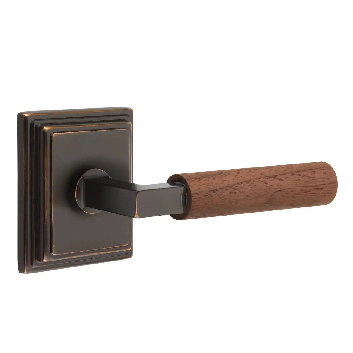 Emtek Walnut Lever with Wilshire Rosette and L-Square Stem by Emtek