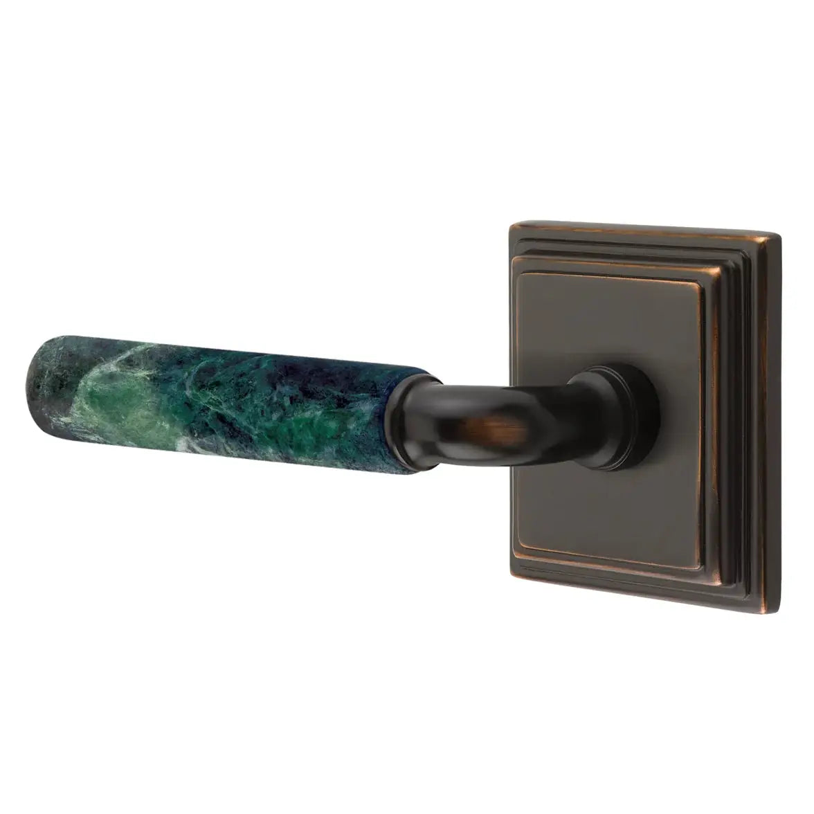 Emtek Green Marble Lever with Wilshire Rosette and R-Bar Stem by Emtek