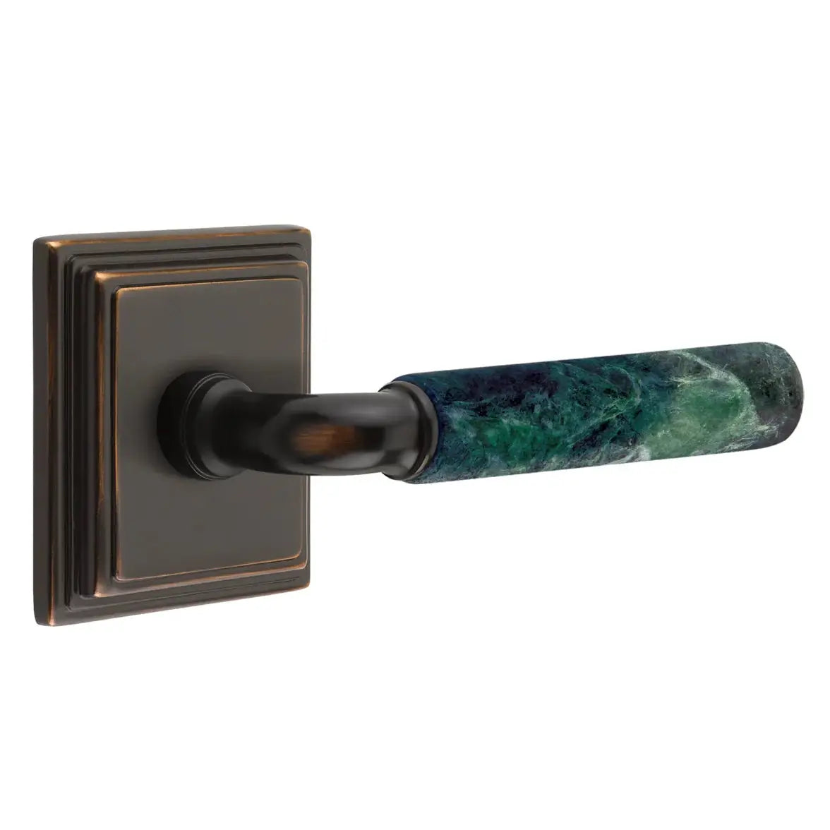 Emtek Green Marble Lever with Wilshire Rosette and R-Bar Stem by Emtek
