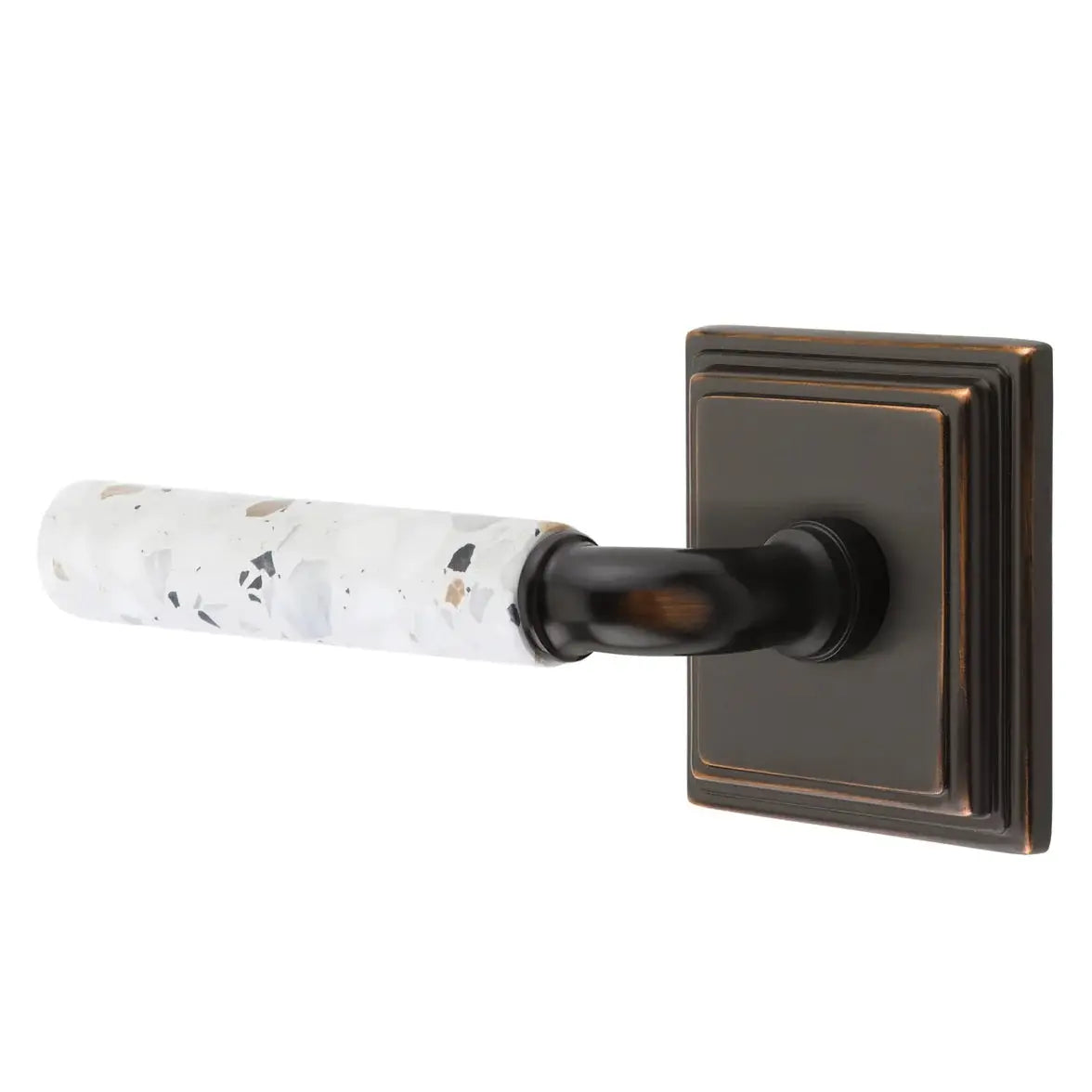 Emtek Light Terrazzo Lever with Wilshire Rosette and R-Bar Stem by Emtek
