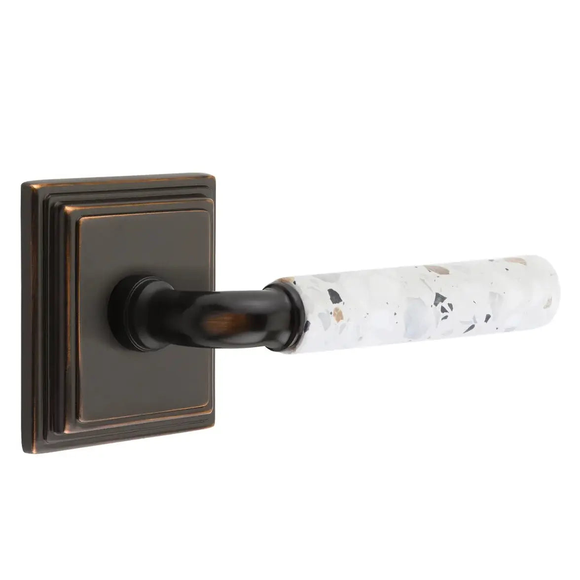 Emtek Light Terrazzo Lever with Wilshire Rosette and R-Bar Stem by Emtek
