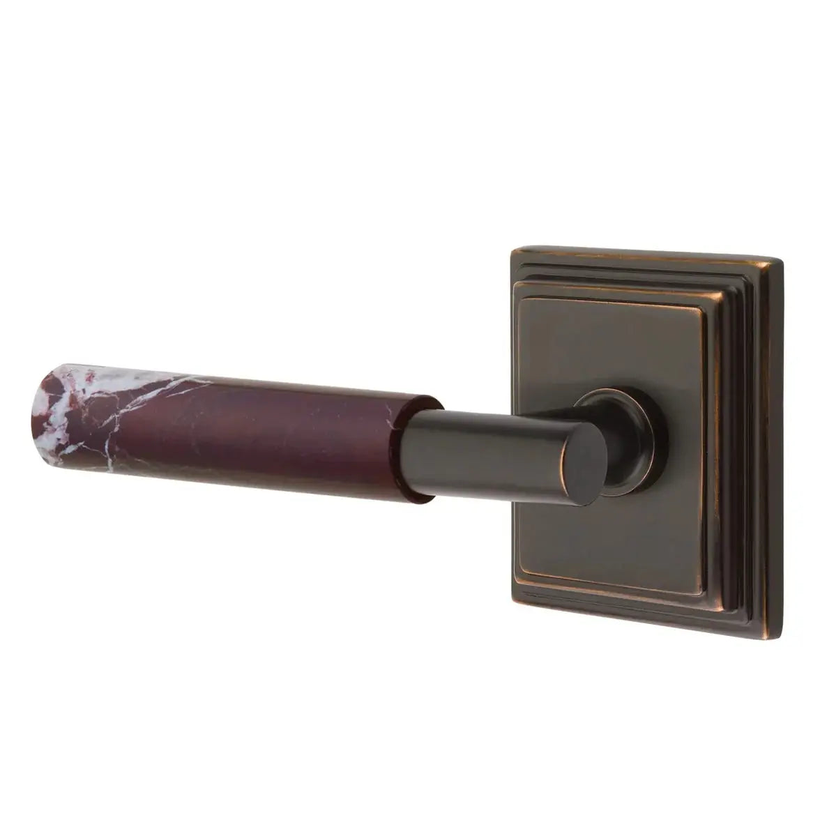 Emtek Rosso Levanto Marble Lever with Wilshire Rosette and T-Bar Stem by Emtek