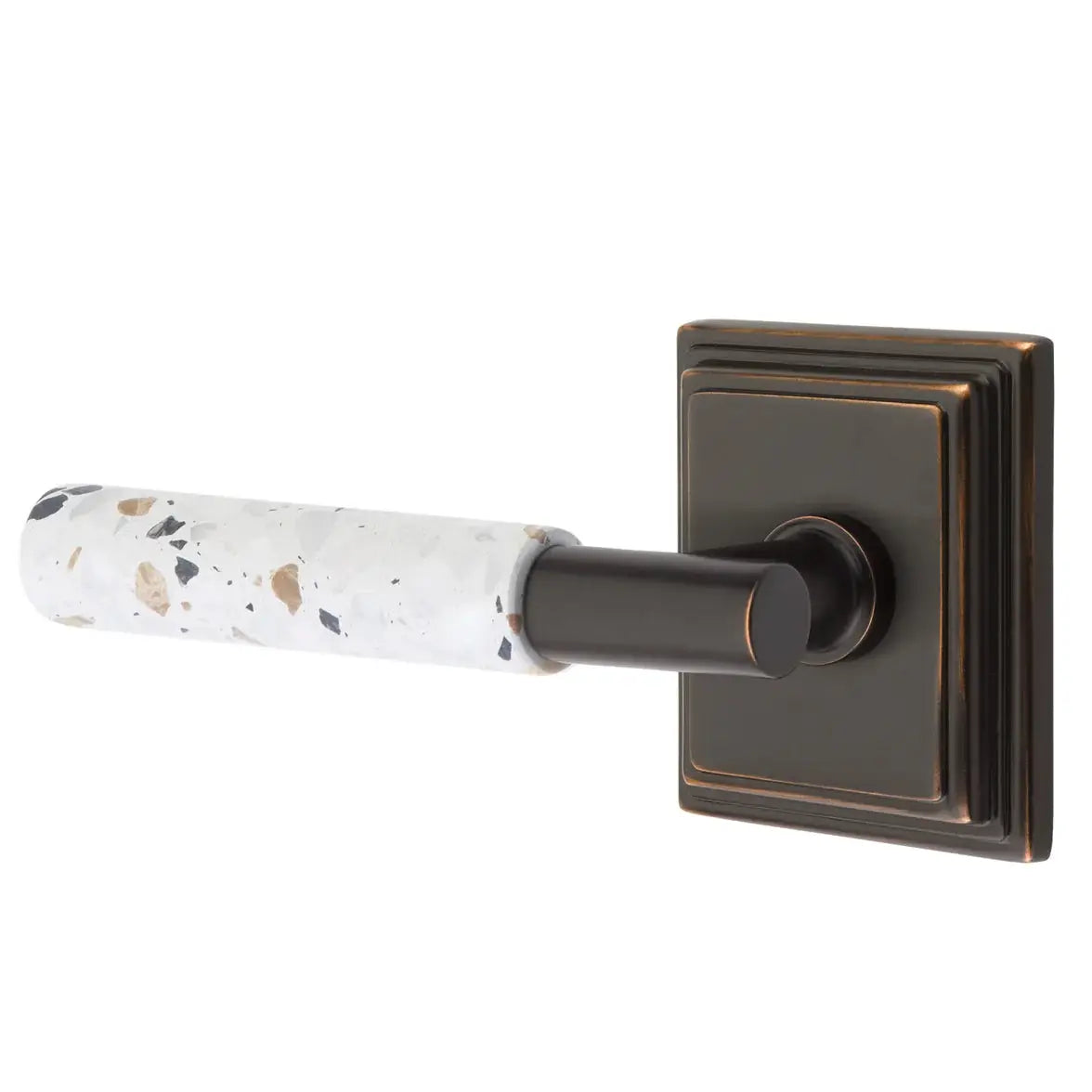 Emtek Light Terrazzo Lever with Wilshire Rosette and T-Bar Stem by Emtek