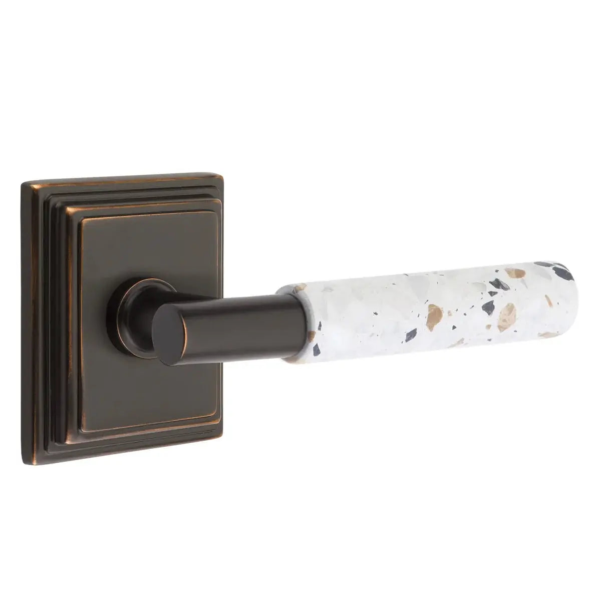Emtek Light Terrazzo Lever with Wilshire Rosette and T-Bar Stem by Emtek
