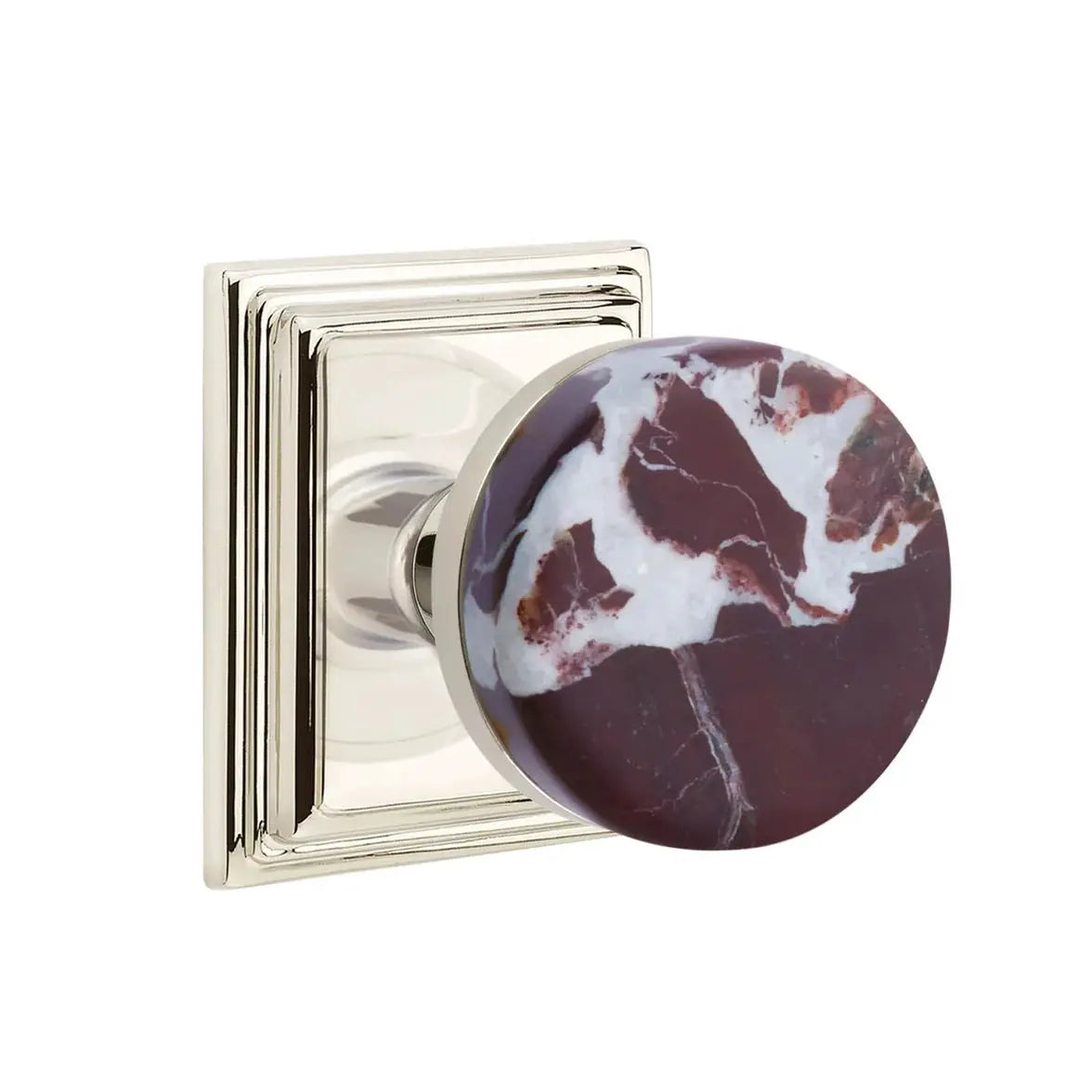 Emtek Rosso Levanto Marble Knob with Wilshire Rosette and Conical Stem by Emtek