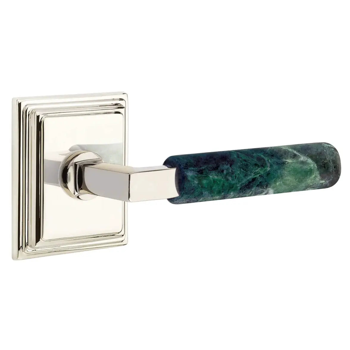 Emtek Green Marble Lever with Wilshire Rosette and L-Square Stem by Emtek
