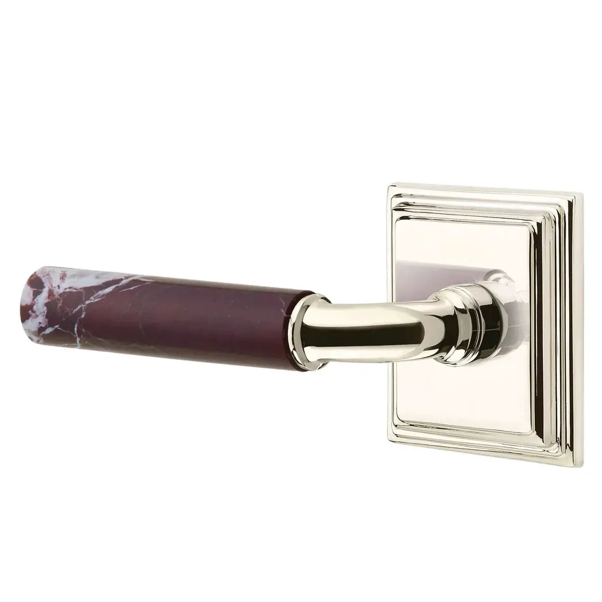 Emtek Rosso Levanto Marble Lever with Wilshire Rosette and R-Bar Stem by Emtek