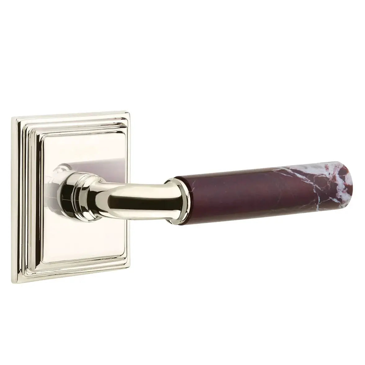 Emtek Rosso Levanto Marble Lever with Wilshire Rosette and R-Bar Stem by Emtek