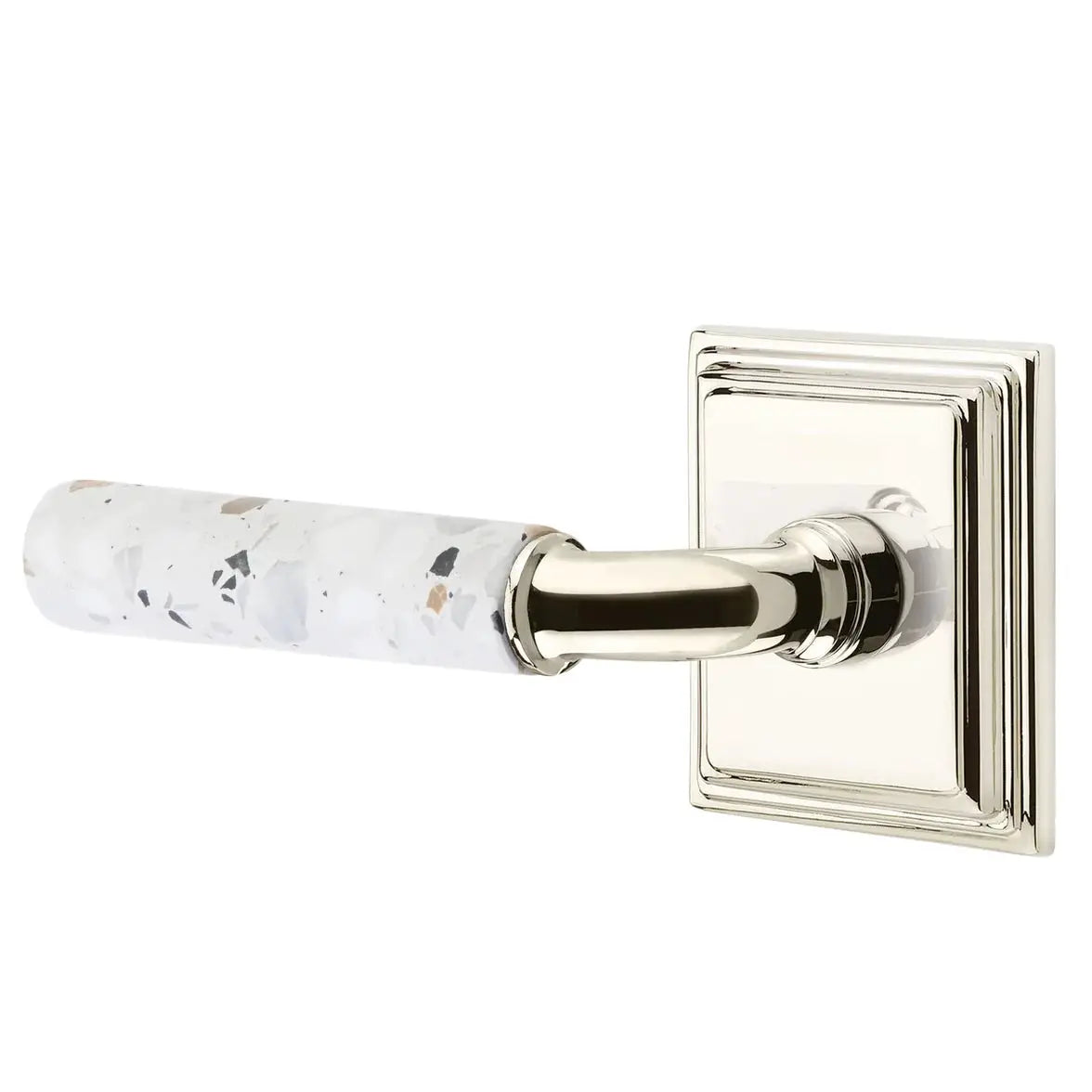 Emtek Light Terrazzo Lever with Wilshire Rosette and R-Bar Stem by Emtek