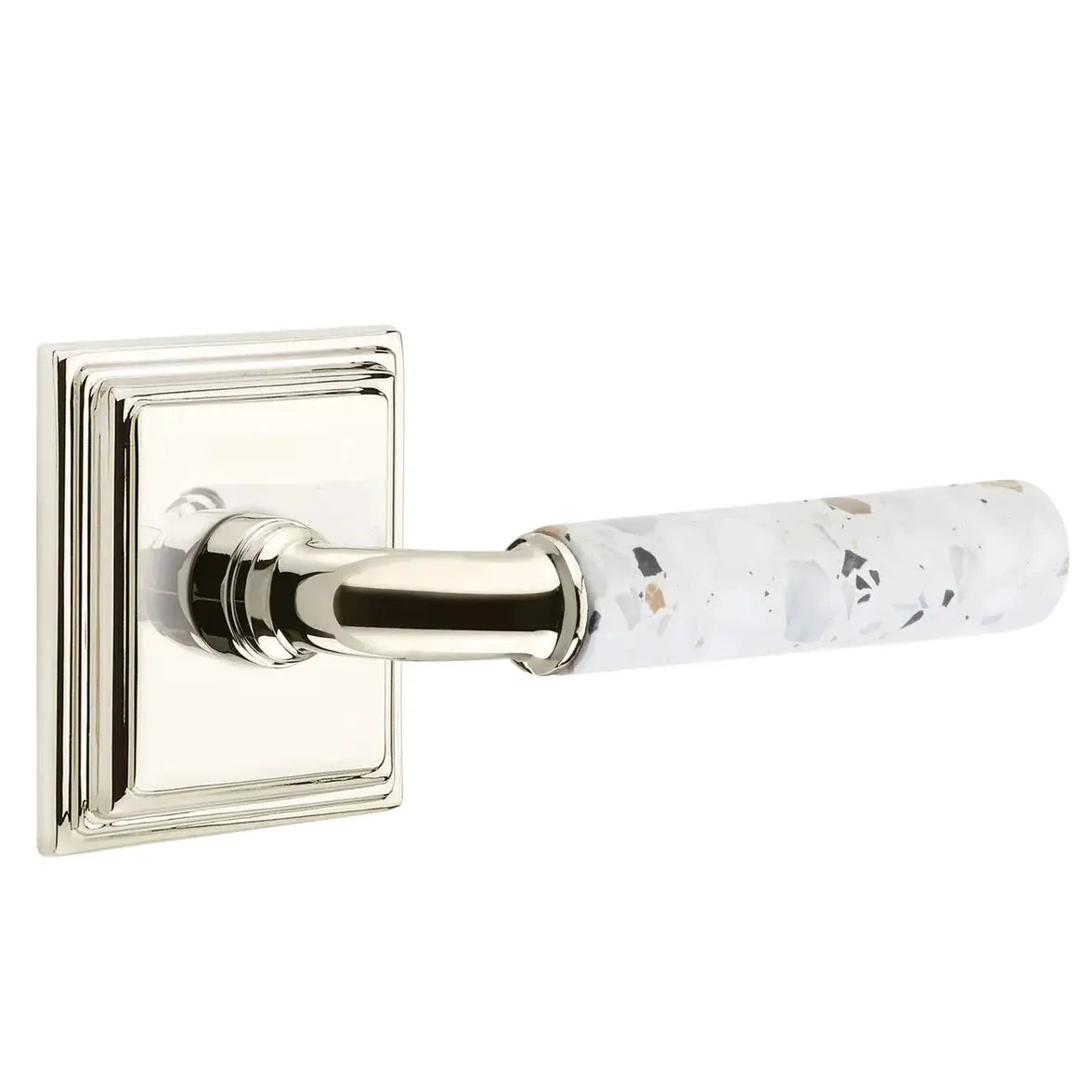 Emtek Light Terrazzo Lever with Wilshire Rosette and R-Bar Stem by Emtek