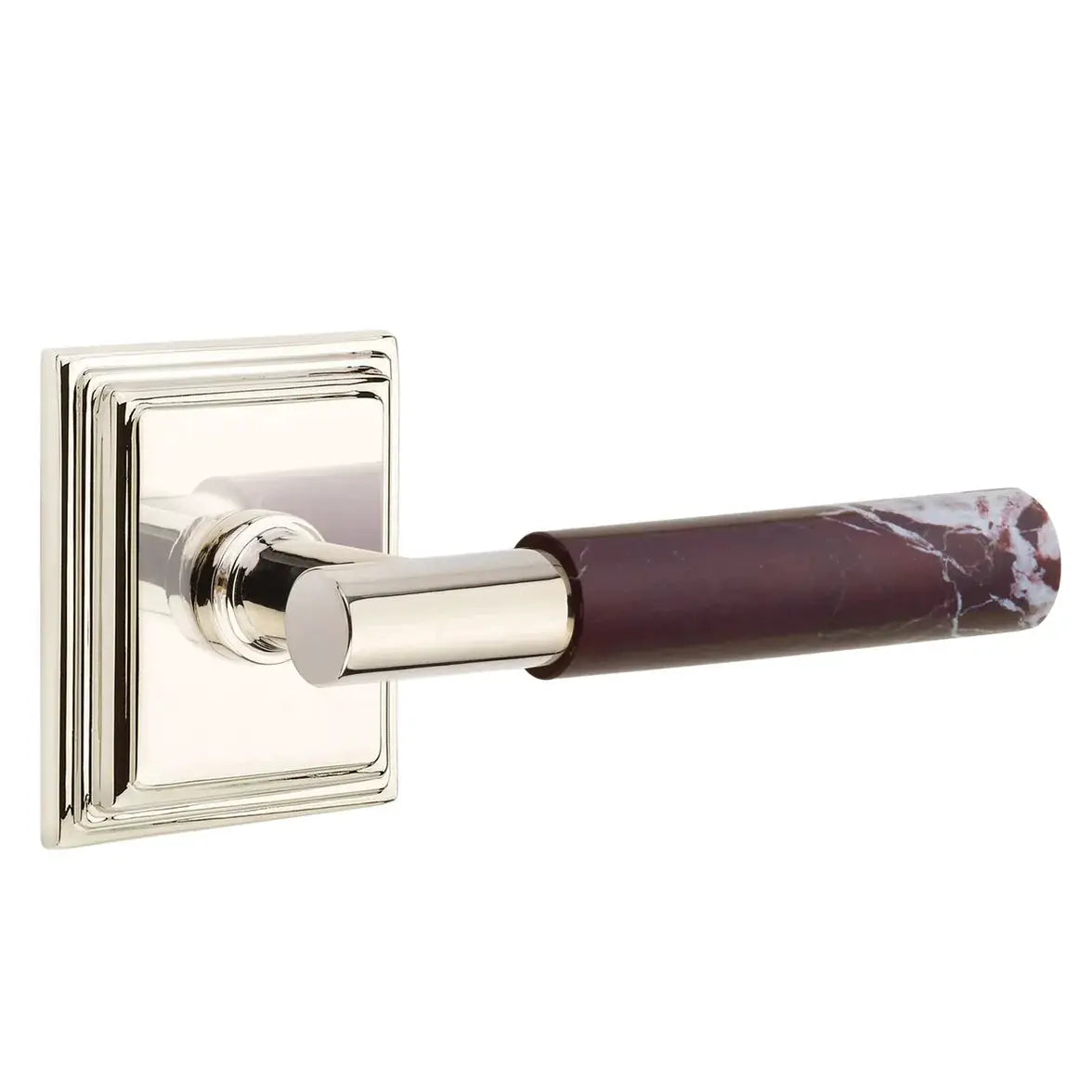 Emtek Rosso Levanto Marble Lever with Wilshire Rosette and T-Bar Stem by Emtek
