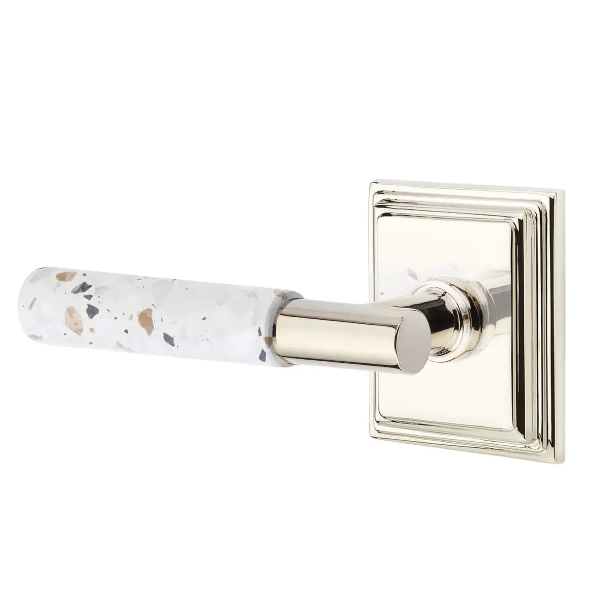 Emtek Light Terrazzo Lever with Wilshire Rosette and T-Bar Stem by Emtek