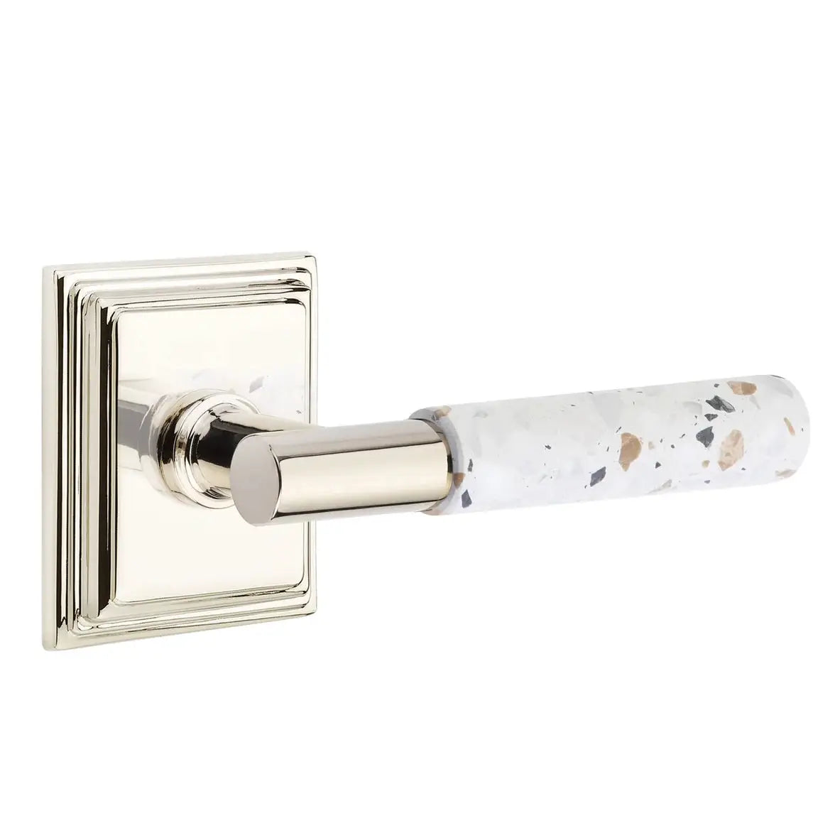 Emtek Light Terrazzo Lever with Wilshire Rosette and T-Bar Stem by Emtek