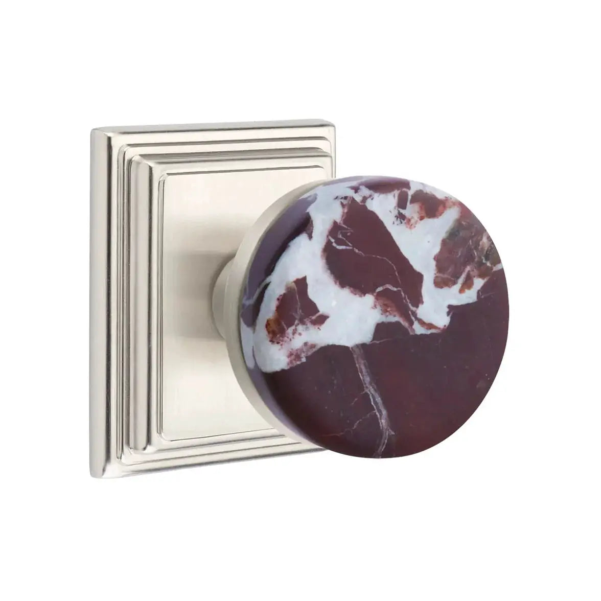 Emtek Rosso Levanto Marble Knob with Wilshire Rosette and Conical Stem by Emtek