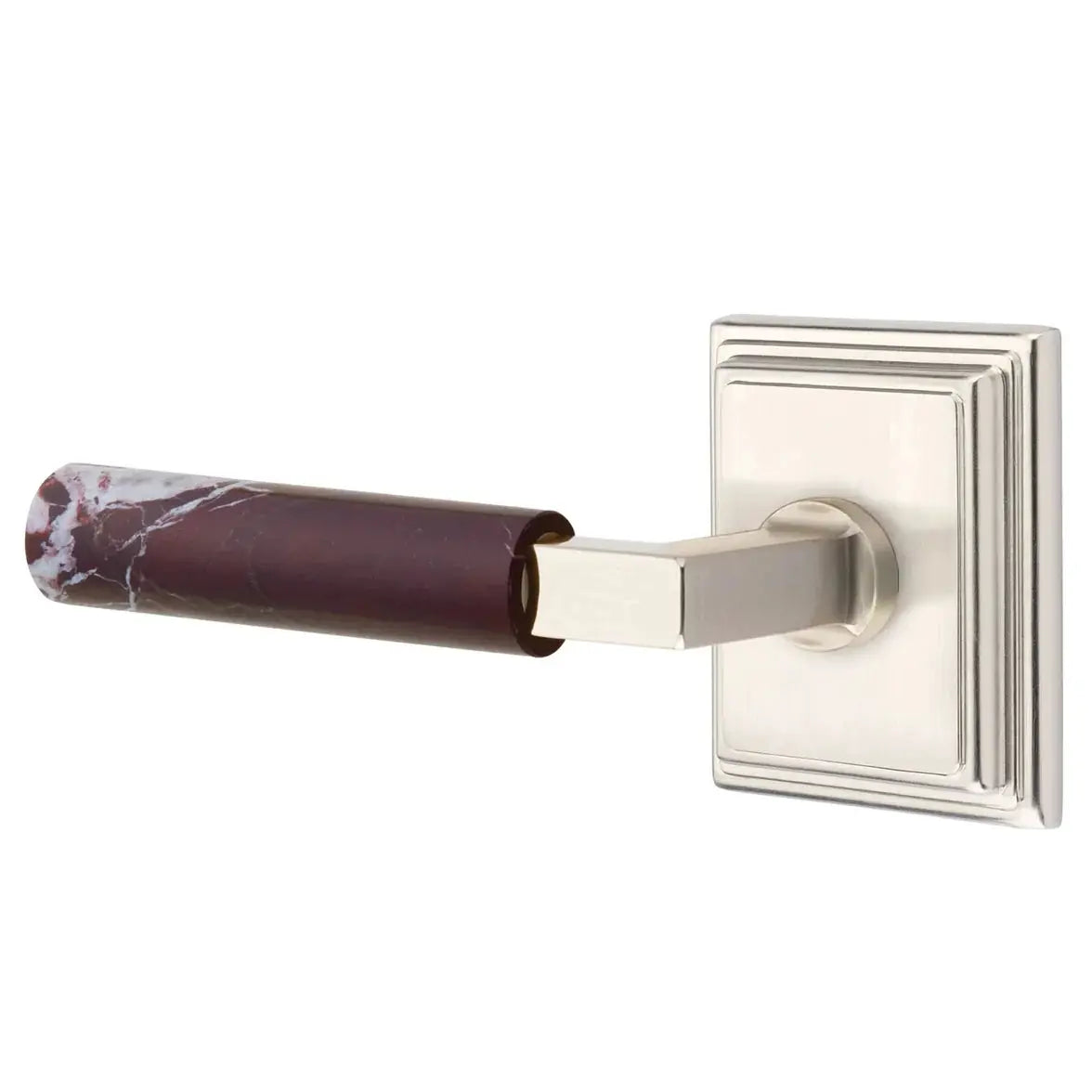 Emtek Rosso Levanto Marble Lever with Wilshire Rosette and L-Square Stem by Emtek