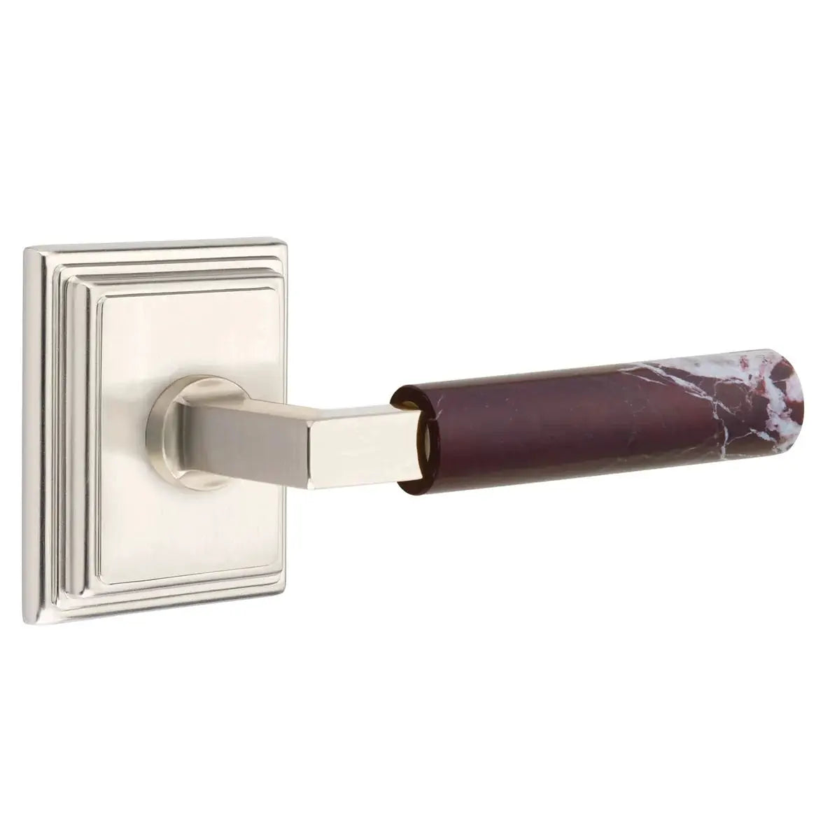 Emtek Rosso Levanto Marble Lever with Wilshire Rosette and L-Square Stem by Emtek