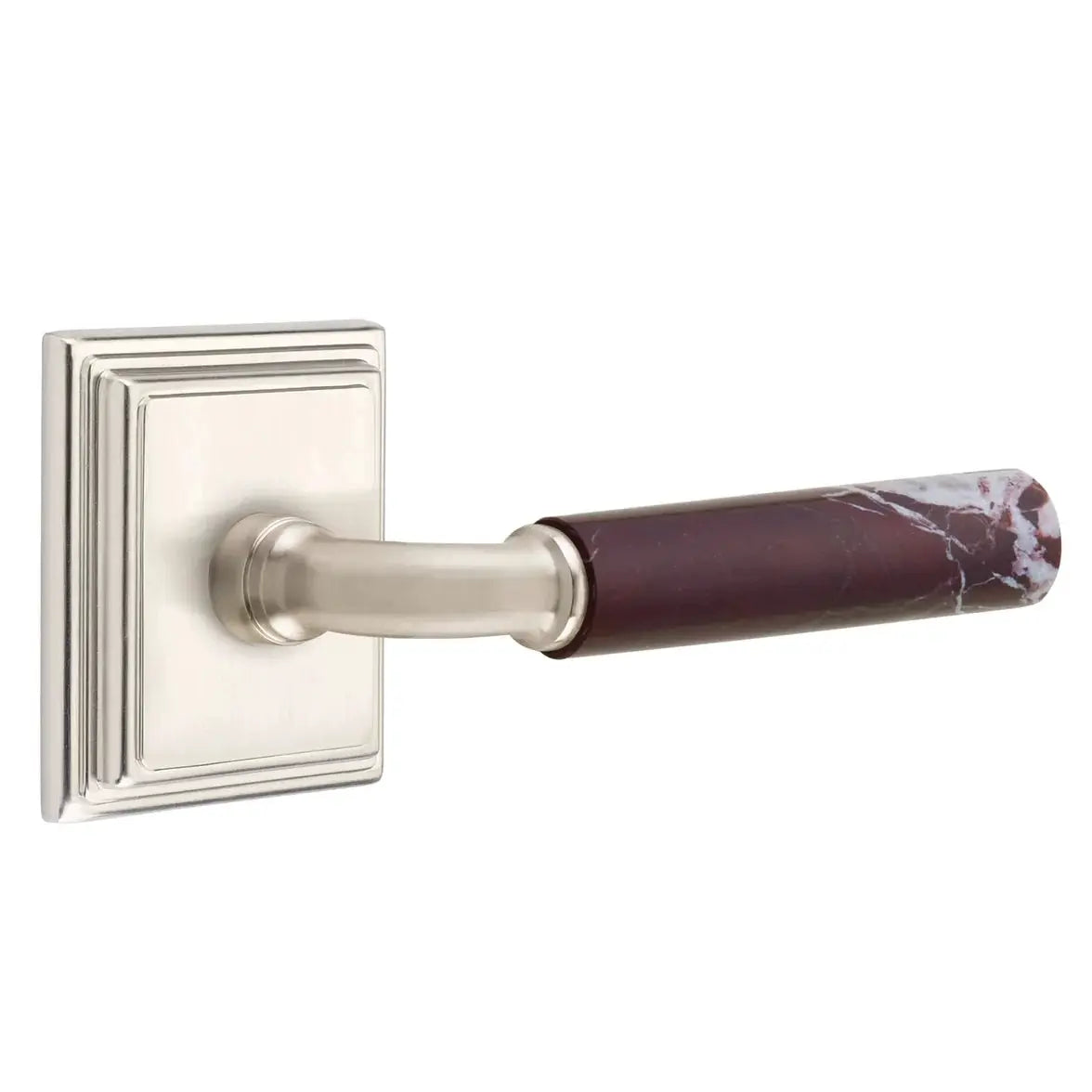 Emtek Rosso Levanto Marble Lever with Wilshire Rosette and R-Bar Stem by Emtek