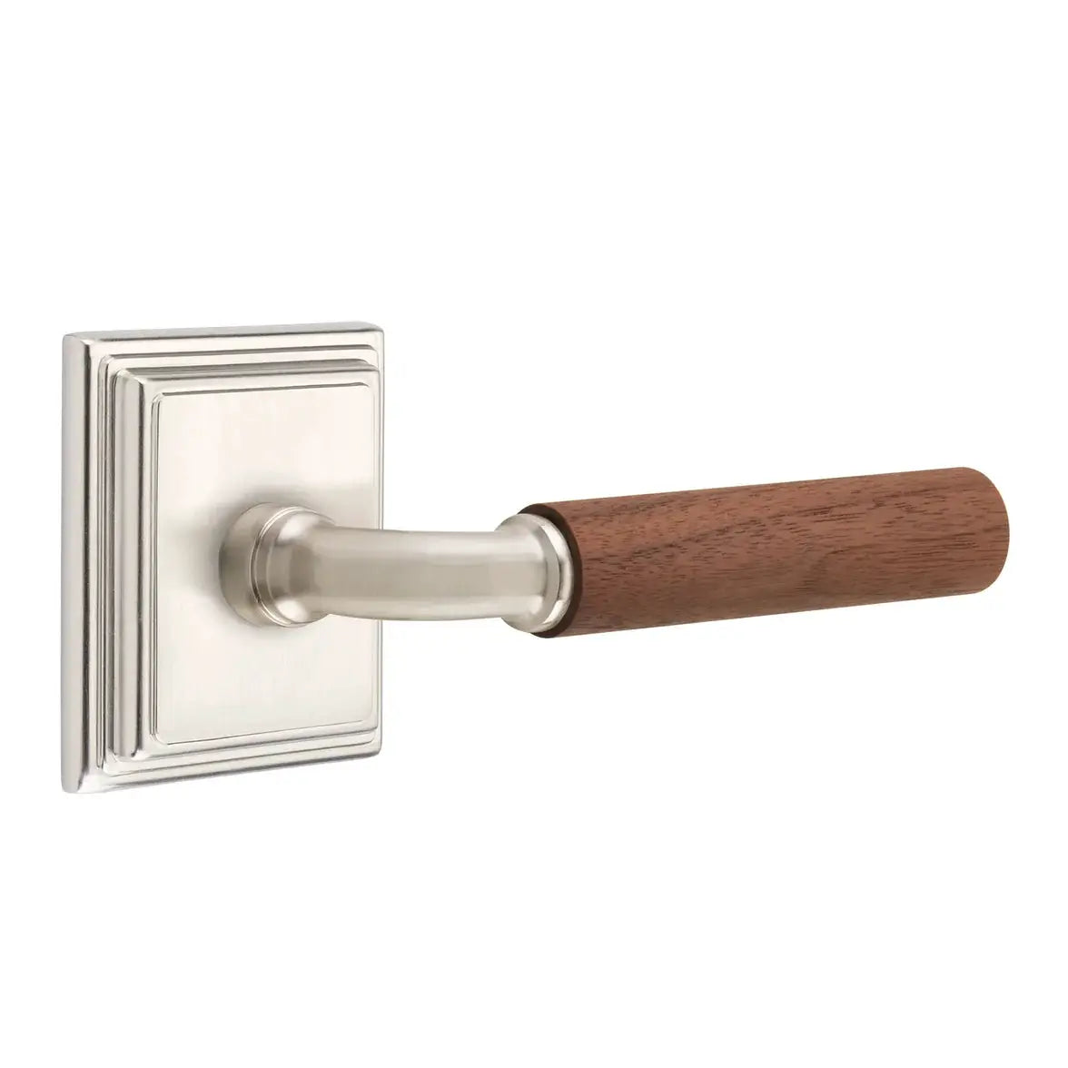 Emtek Walnut Lever with Wilshire Rosette and R-Bar Stem by Emtek