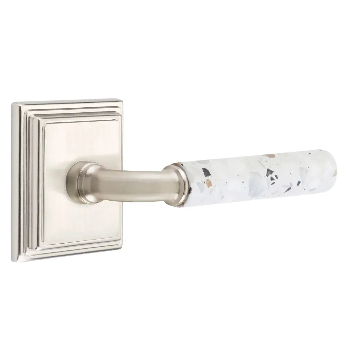 Emtek Light Terrazzo Lever with Wilshire Rosette and R-Bar Stem by Emtek